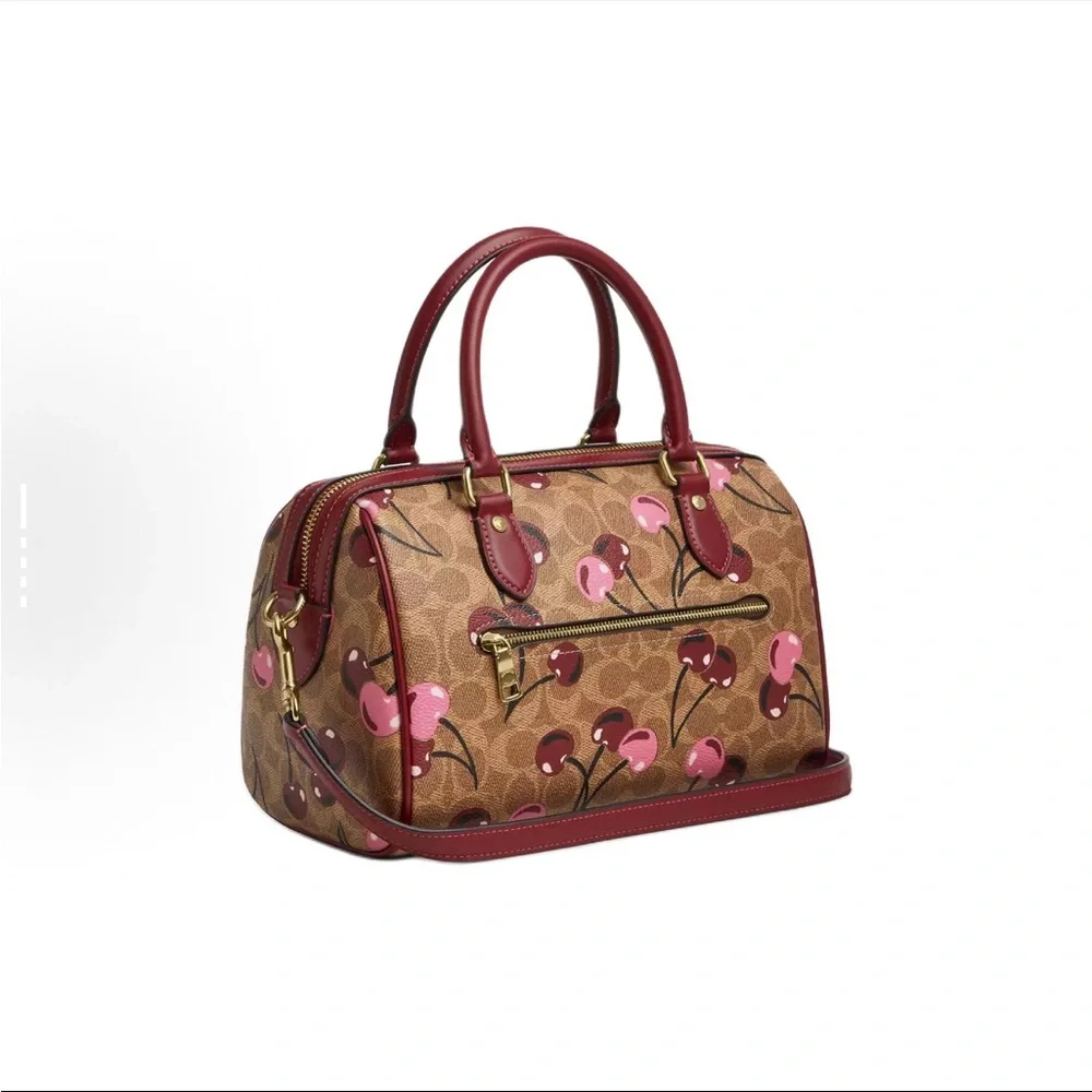 NWT！COACH ROWAN SATCHEL BAG IN SIGNATURE CANVAS WITH CHERRY PRINT（COACH CY692）